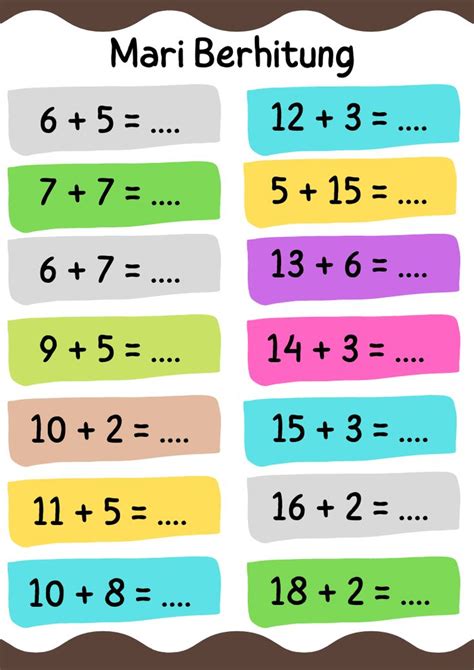 Matematika Penjumlahan Kelas Sd Lembar Kerja Matematika Matematika