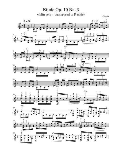 Étude Opus 10 No 3 In E Major Frédéric Chopin Violin Solo Sheet