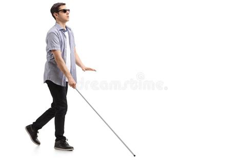 Blind Man Moving With Walking Stick And His Dog Stock Image Image Of