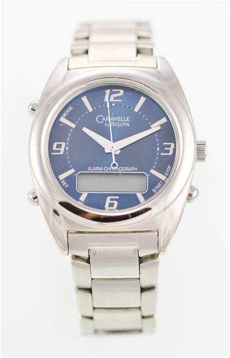 Caravelle By Bulova Men S Stainless Silver Blue Day Date Chrono Quartz