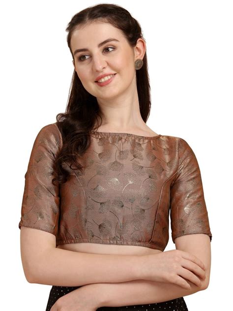 Brown Ladies Jacquard Motifs Boat Neck Readymade Blouse Size 32 At Rs