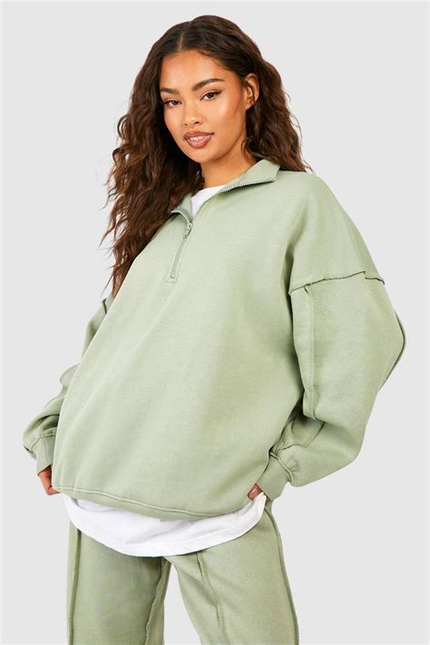 Exposed Seam Oversized Half Zip Sweatshirt Boohoo Uk