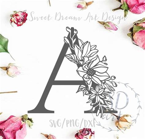 Floral Letter A Svg Monogram Letter Svg Decorative Initial Svg