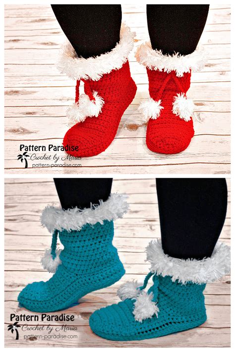 Crochet Christmas Adult Slippers Free Patterns Tutorials