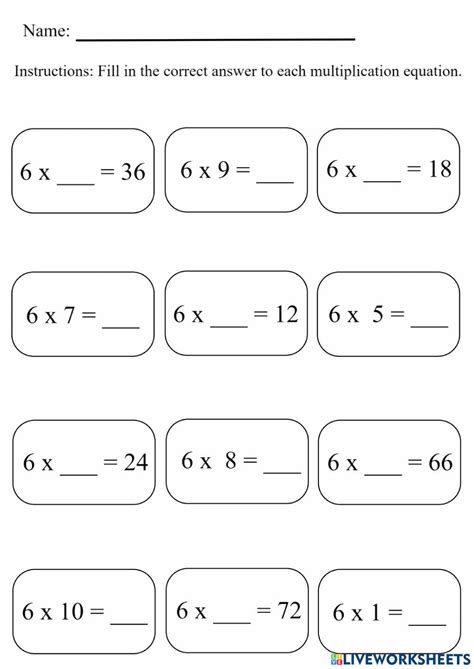 6 Times Table Fill In The Blank Worksheet Live Worksheets