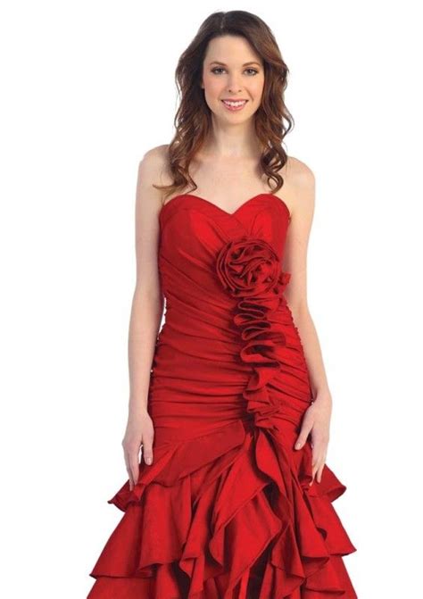 Strapless Red Ruffle Dress Red Evening Gowns Red Ruffle Dress