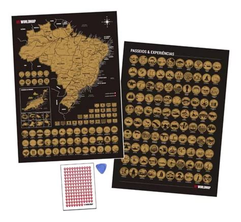 Kit Mapa Raspar Brasil E Raspadinha 100 Passeios Dourado