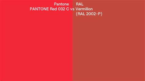 Pantone Red 032 C Vs Ral Vermilion Ral 2002 P Side By Side Comparison