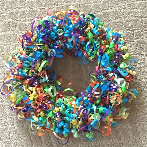 Foam wreath covered in curling ribbon. | Burlap wreath, Christmas ...