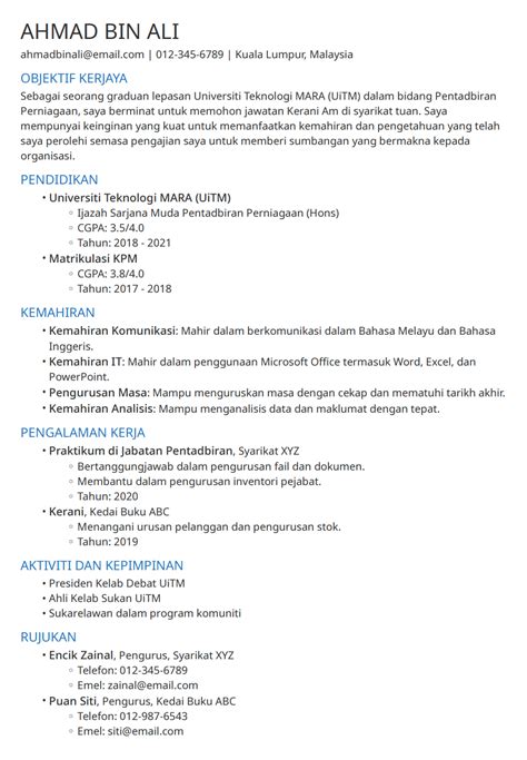 Contoh Resume Terbaik Untuk Cari Kerja Ringkas Dan Padat