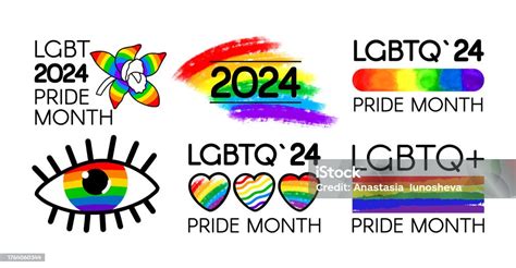 Lgbt Pride Month 2024 Pack Brushstroke Lgbt Flags Logos Symbols Icons And Stickers Stock ...