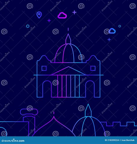 St Peter Basilica Rome Vector Line Icon Illustration On A Dark Blue