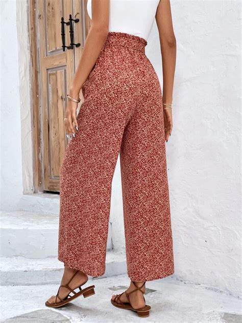 Shein Frenchy Boho Vrolijke Bloemetjes Dames Broeken Riem Broek Met