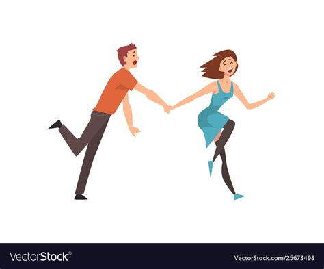 Happy Romantic Couple Running Holding Hands Young Vector Image