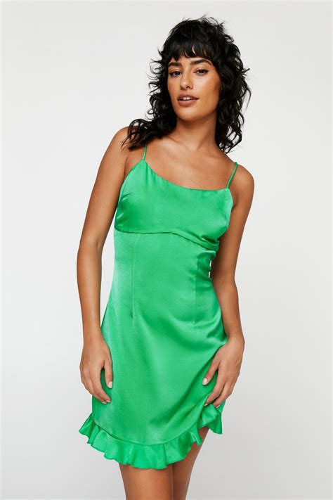 Satin Strappy Ruffle Hem Mini Dress Nasty Gal