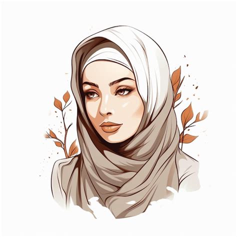 Premium Photo Muslim Hijabi Women With Leaf Handdrawn Line Art