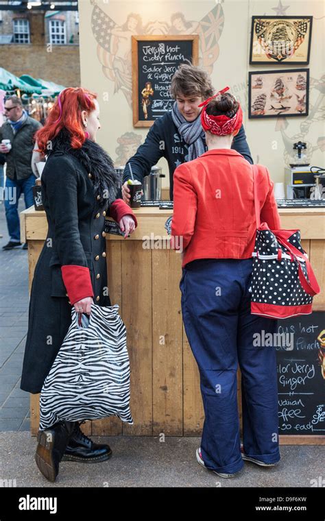 England London Shoreditch Spitafields Market Women Dressed In