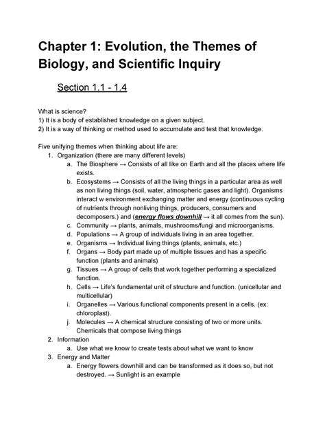 BCOR 011 Notes Exploring Biology Chapter 1 Evolution The Themes