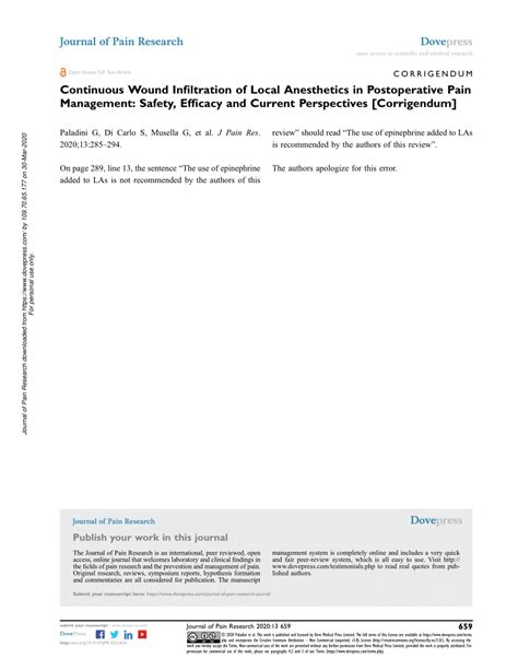 Pdf Continuous Wound Infiltration Of Local Anesthetics In