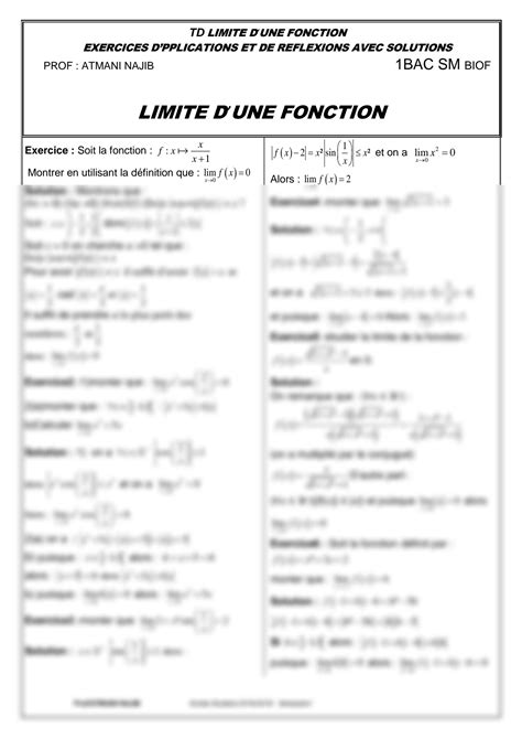 Solution Exercices Limites D Une Fonction 1 1bac Biof Studypool