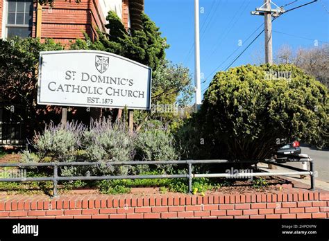 Sign at St. Dominic's Church in San Francisco, California; a Roman Catholic parish in the ...