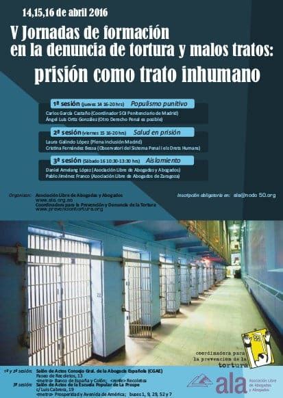 14 A 16 De Abril Vª Jornadas De Formación En La Denuncia De La Tortura Y Malos Tratos Red