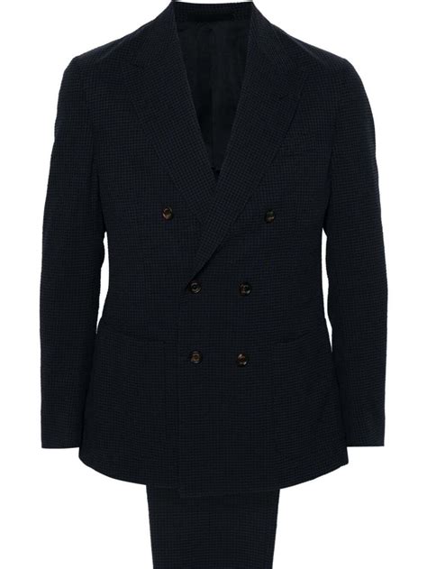 Eleventy Seersucker Double Breasted Suit Blue Editorialist