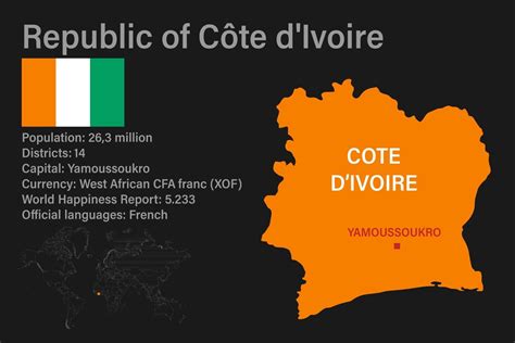 Highly Detailed Cote D Ivoire Map With Flag Capital And Small Map Of