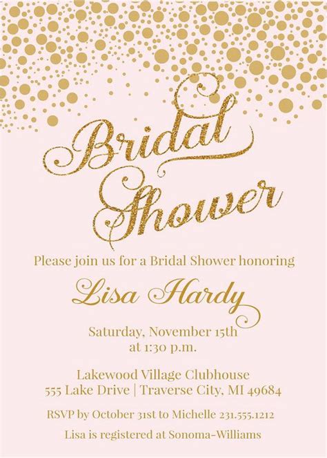 Confetti Bridal Shower Invitation Blush Pink Gold Bridal S6jhower