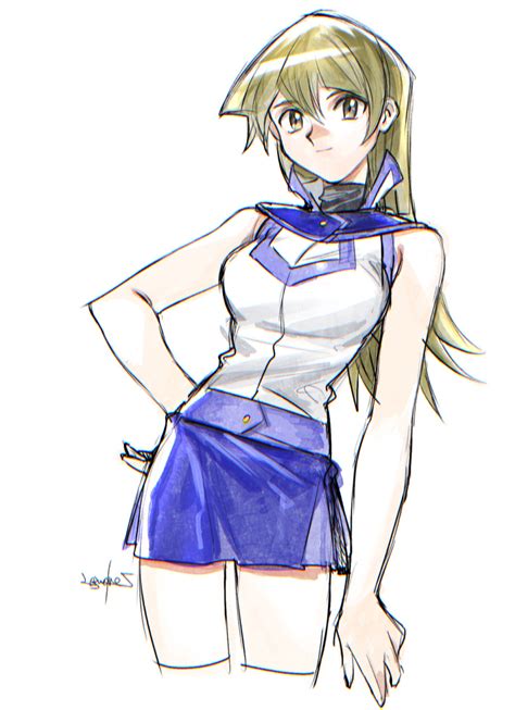 Safebooru 1girl 203wolves Bangs Blonde Hair Blue Skirt Breasts Brown Eyes Closed Mouth