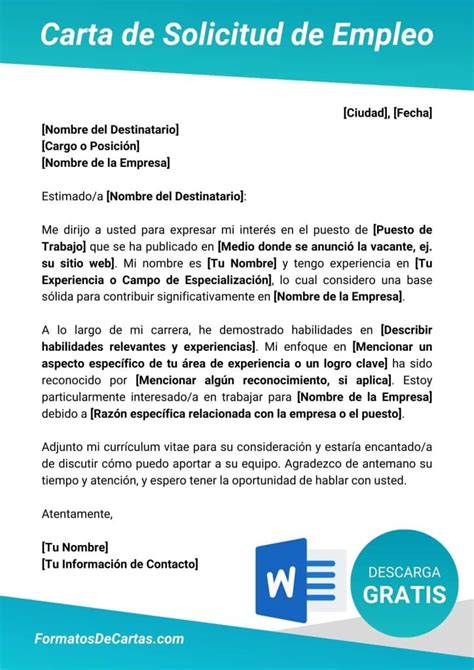 Carta De Solicitud Para Cualquier Puesto Disponible