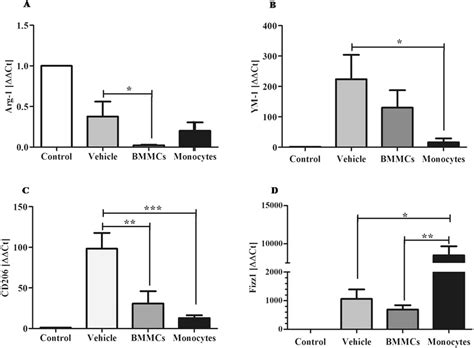 Effects of cell therapy on expression levels of M2 macrophages markers ...