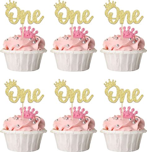 Amazon 24Pcs Crown Cupcake Toppers Gold Glitter Crown One Cupcake