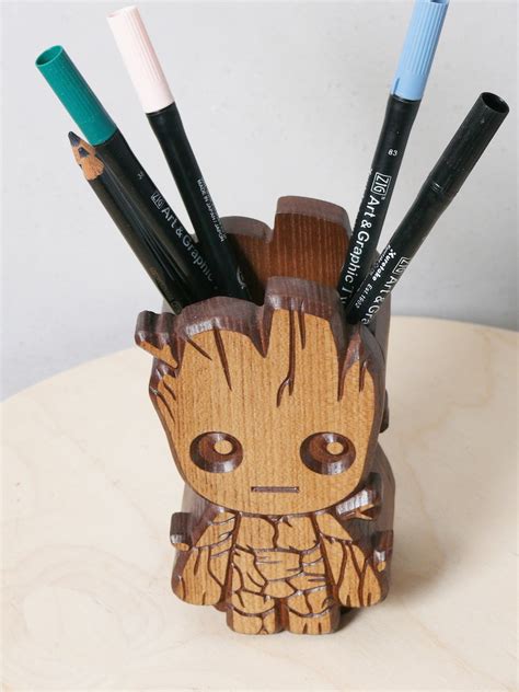 Wooden Baby Groot Pen Holder Baby Groot Holder Carved Baby Etsy