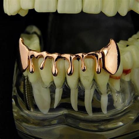 New Hand Custom Rose Gold Plated Hip Hop Teeth Vampire Fang Drip Slugs