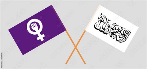 Crossed Flags Of Feminism And Taliban Official Colors Correct Proportion Stock Vector Adobe