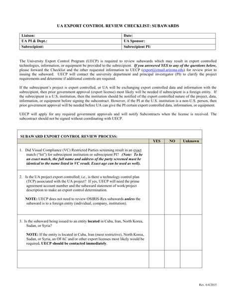 Export Control Checklist