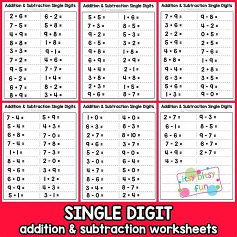 Single Digit Addition Subtraction Worksheets Printable Word Searches