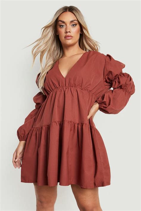 Plus Woven Tiered V Neck Smock Dress Boohoo