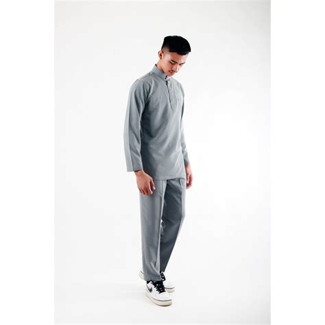 Bm Pazze Baju Melayu Modern Slim Fit Grey Shopee Malaysia