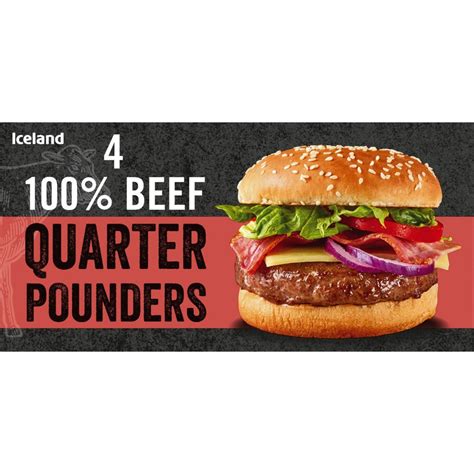 Iceland 4 100 Beef Quarter Pounders 454g Burgers Iceland Foods