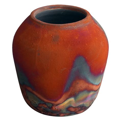 Raaquu Hikari Raku Pottery Vase Full Copper Matte Handmade Ceramic