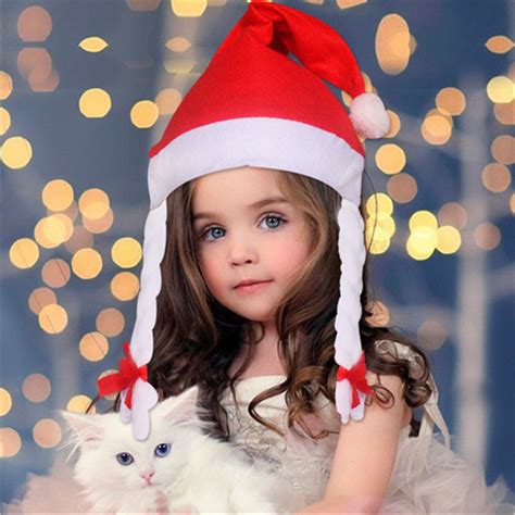 Kids Christmas Santa Hat Red Hats with Plaits For Christmas Decoration ...