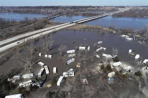 March 20, 2019 aerial photo shows flooding near the Platte River in ...