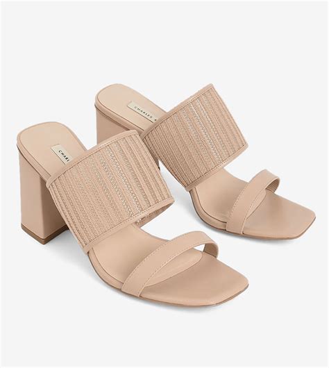 Buy Charles Keith Block Heel Round Toes Slip Ons Nude In Nude