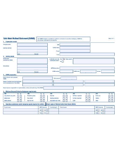 Work Method Statement Examples Format Pdf