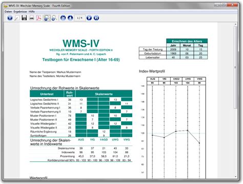 Wechsler Memory Scales Fourth Edition Auswertungsprogramm