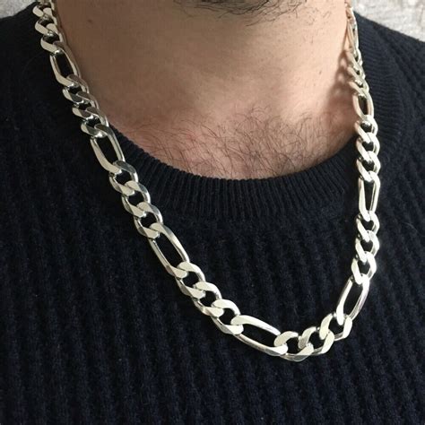 8mm Mens Figaro Chain Link Necklace 925 Sterling Silver 57GR 22 Inch