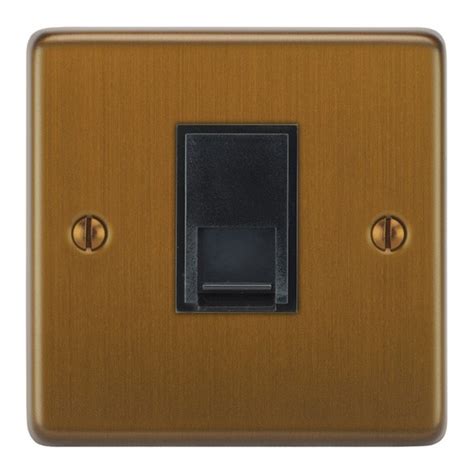 Focus Sb Victorian Vba251b 1 Gang Slave Telephone Socket In Bronze Antique With Black Inserts