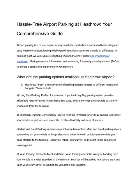 Ppt Hassle Free Airport Parking At Heathrow Your Comprehensive Guide